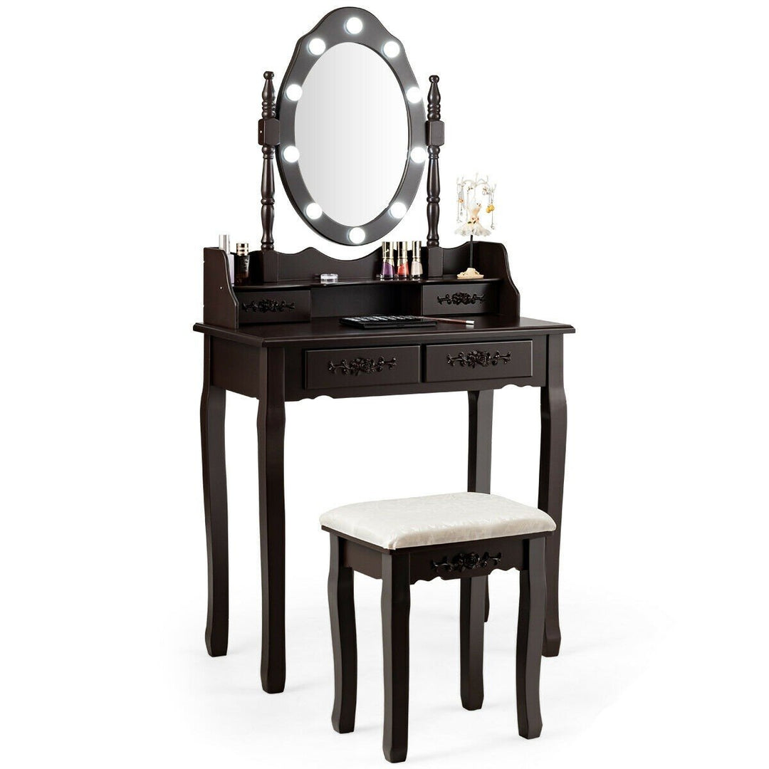 CHARMAID Vanity Set with 10 LED Lights and 4 Drawers - Giantexus