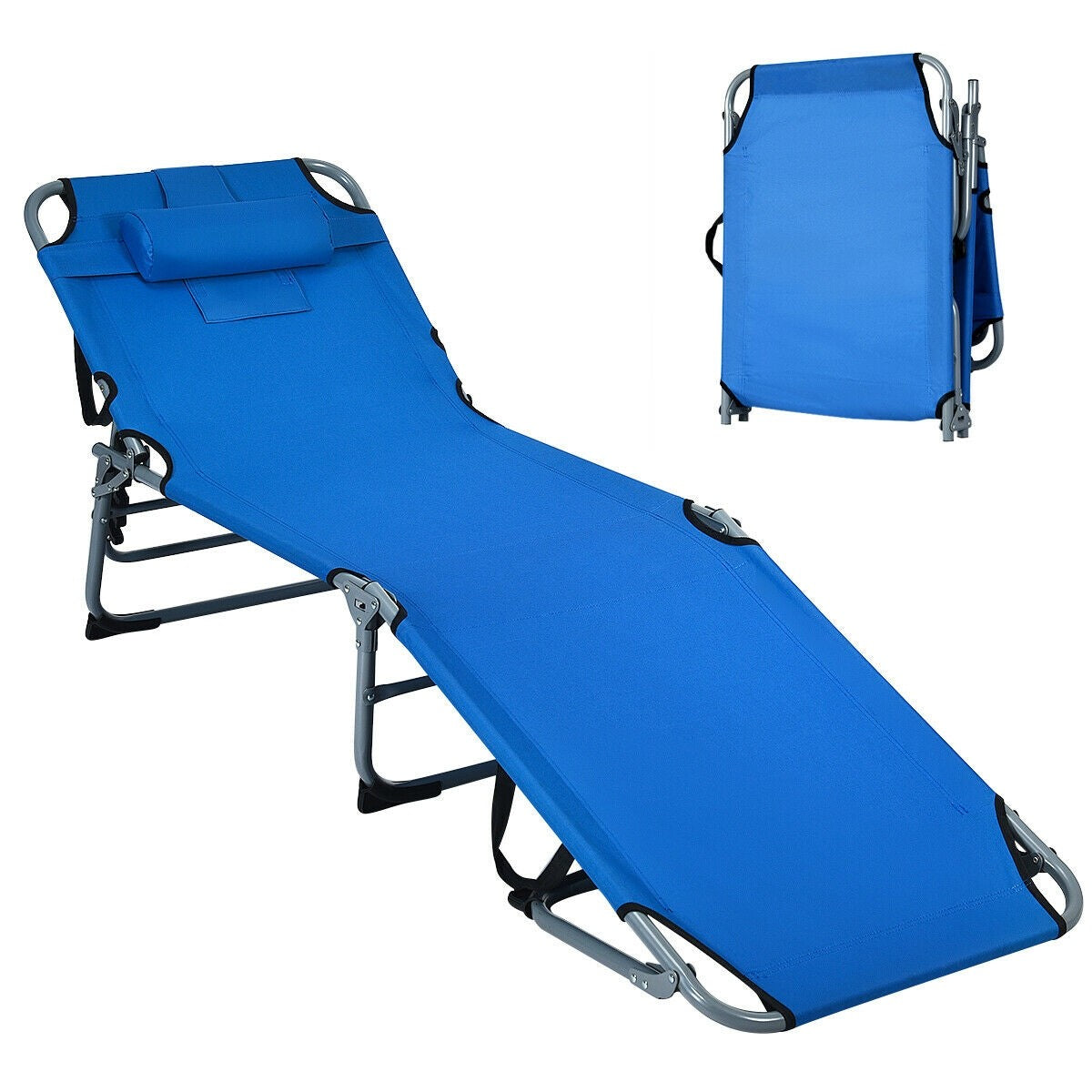 Outdoor Folding Chaise Lounge Chair, Adjustable Camping Recliner Chair