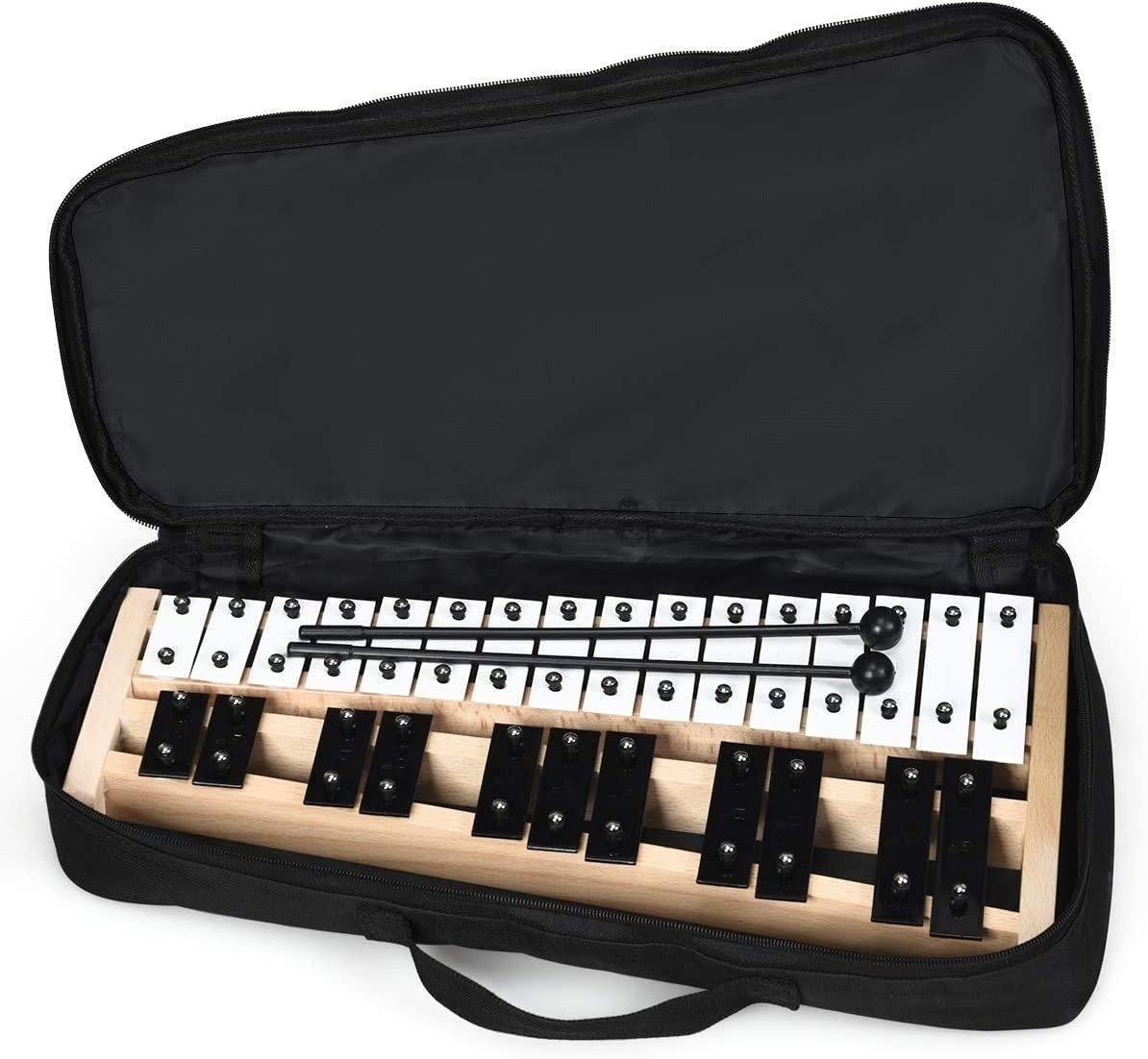 27 Note Glockenspiel Xylophone, Percussion Instrument with Wood Base - Giantexus