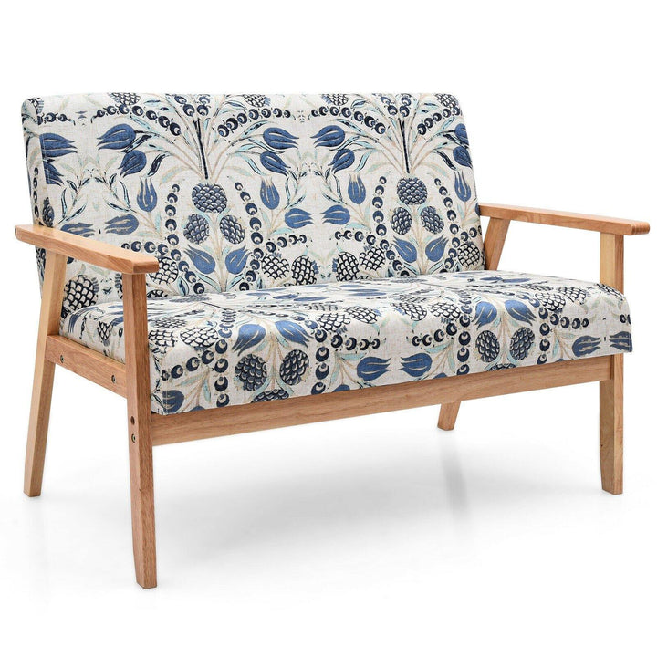 Giantex Mid-Century Wooden Loveseat, Upholstered Wooden Lounge Accent Chair - Giantexus