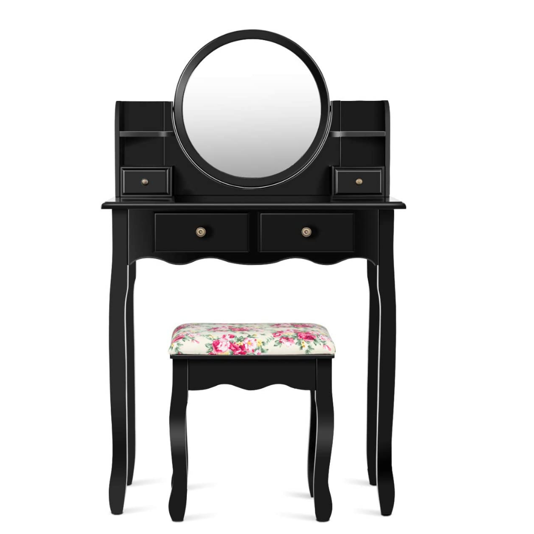 CHARMAID | Vanity Set with 4 Storage shelves and 4 Drawers, Makeup Table with 360?? Pivoted Round Mirror and Makeup Organizers - Giantexus