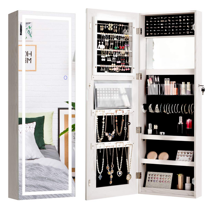 CHARMAID Jewelry Cabinet with LED Touch Screen Mirror