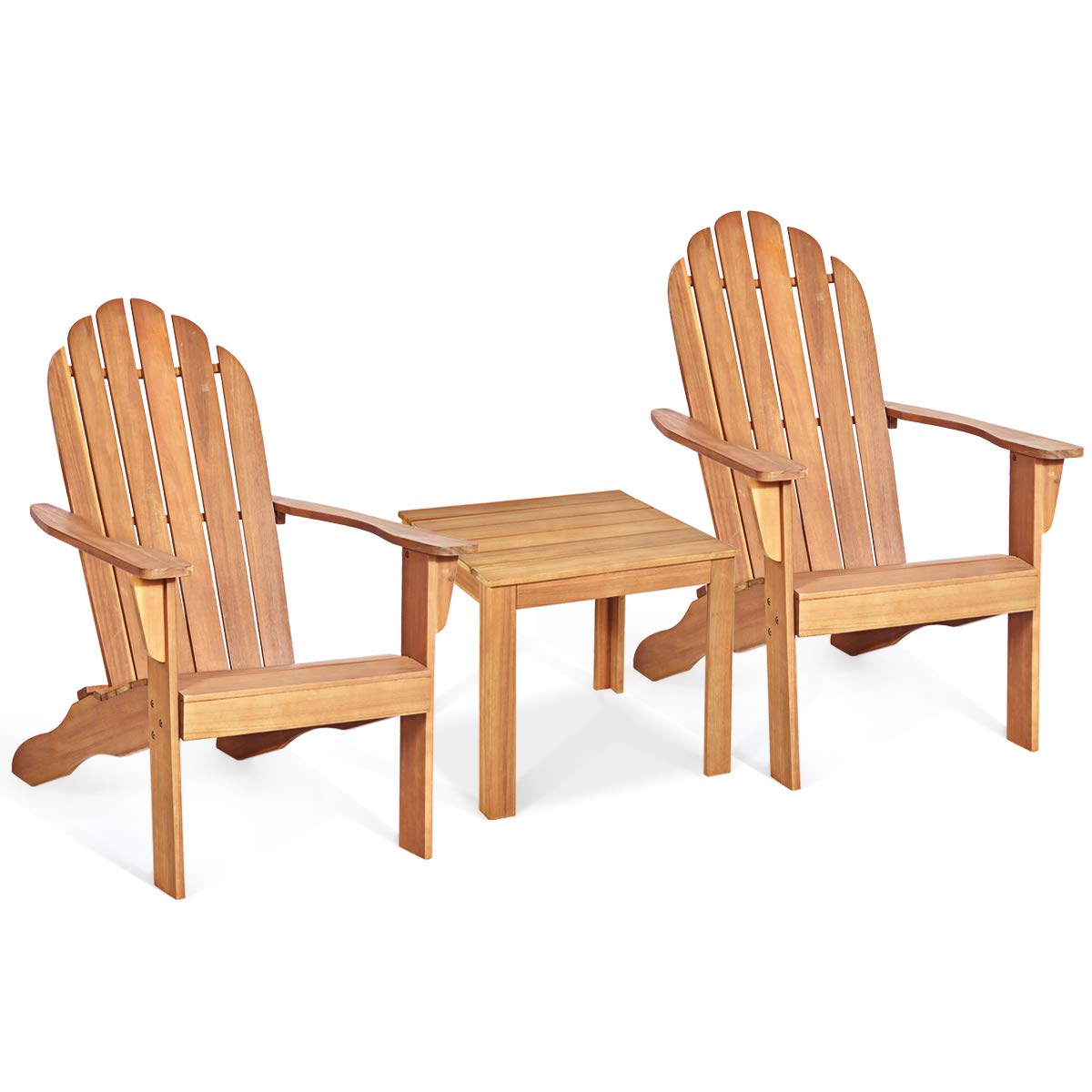 Giantex Adirondack Chairs and Table Set 3PCS Wooden W/Two Lounger Chairs and One Side Table for Yard, Patio, Garden, Poolside and Balcony