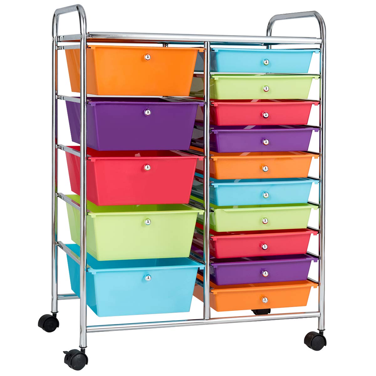 15-Drawer Organizer Cart Office School Rolling Storage Cart - Giantex