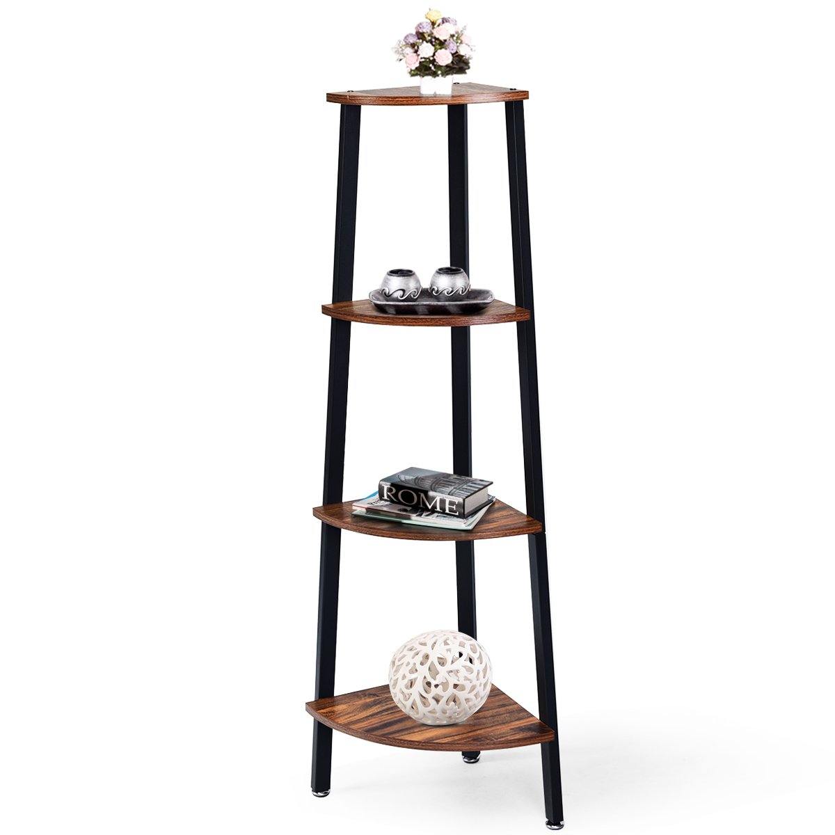 4-Tier Corner Shelf Industrial Multipurpose Bookcase - Giantexus