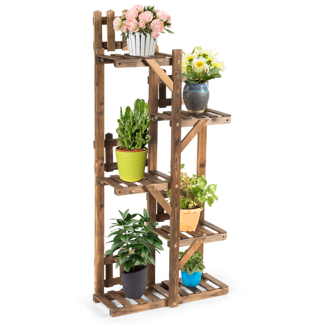 Giantex Wood Plant Stand Rack 5 Tier 6 Potted