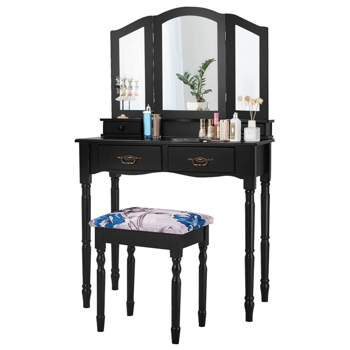 Giantex Modern Bedroom Bathroom Makeup Vanity Desk with Cushioned Stool for Girls Women