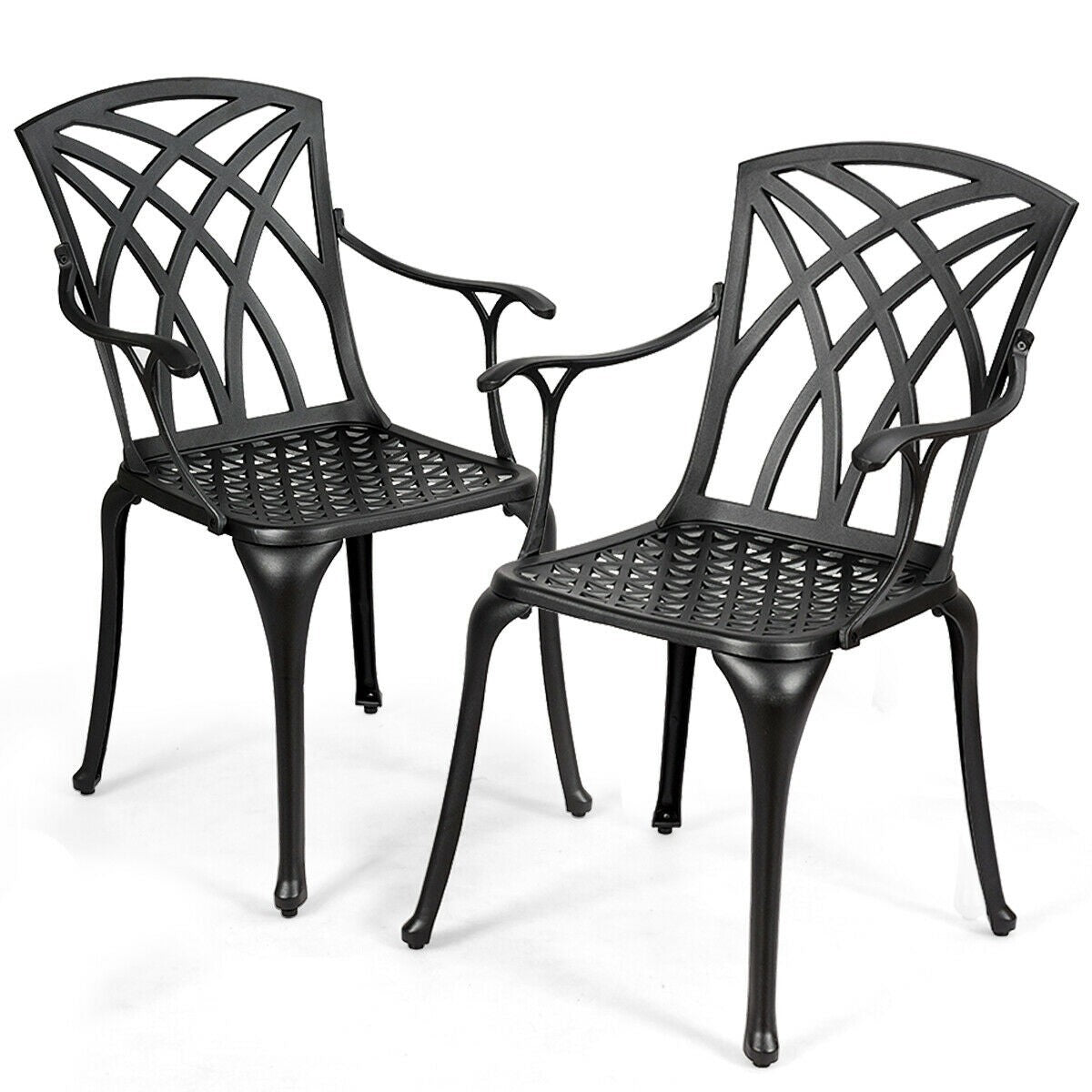 Set of 2 Outdoor Dining Chairs, Cast Aluminum Chairs with Armrest