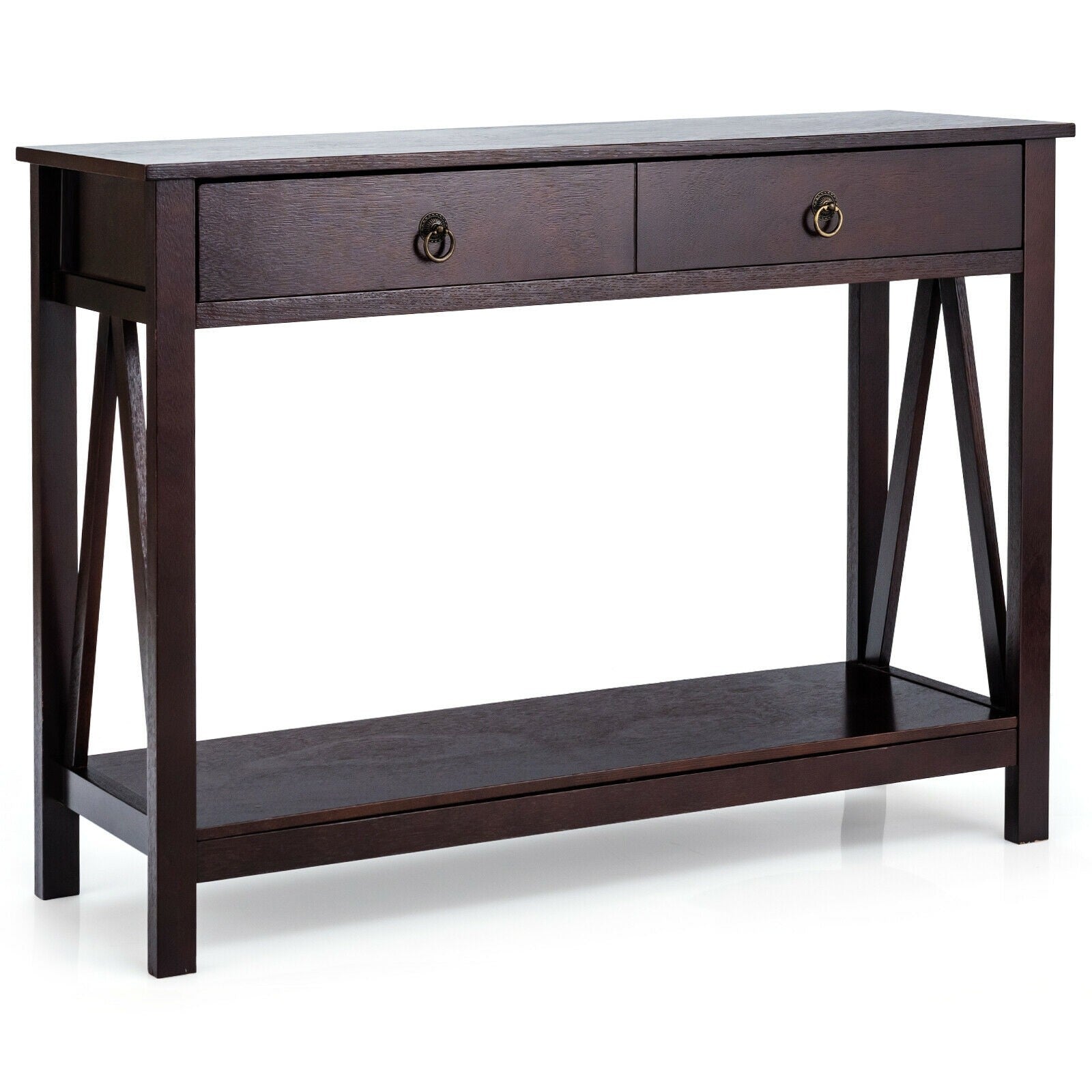 Console Table 2-Tier with Storage Drawers and Shelf