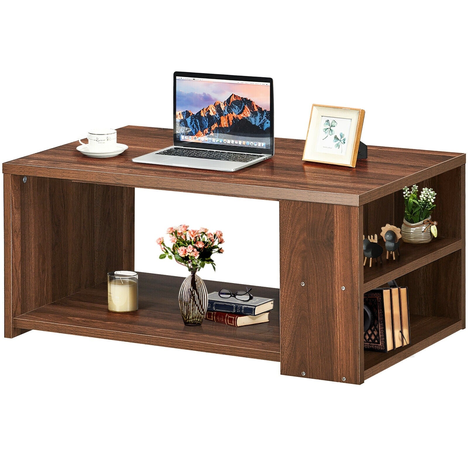 Coffee Table with Storage Shelves Stable Frame,Smooth Surface & Extra Storage Space