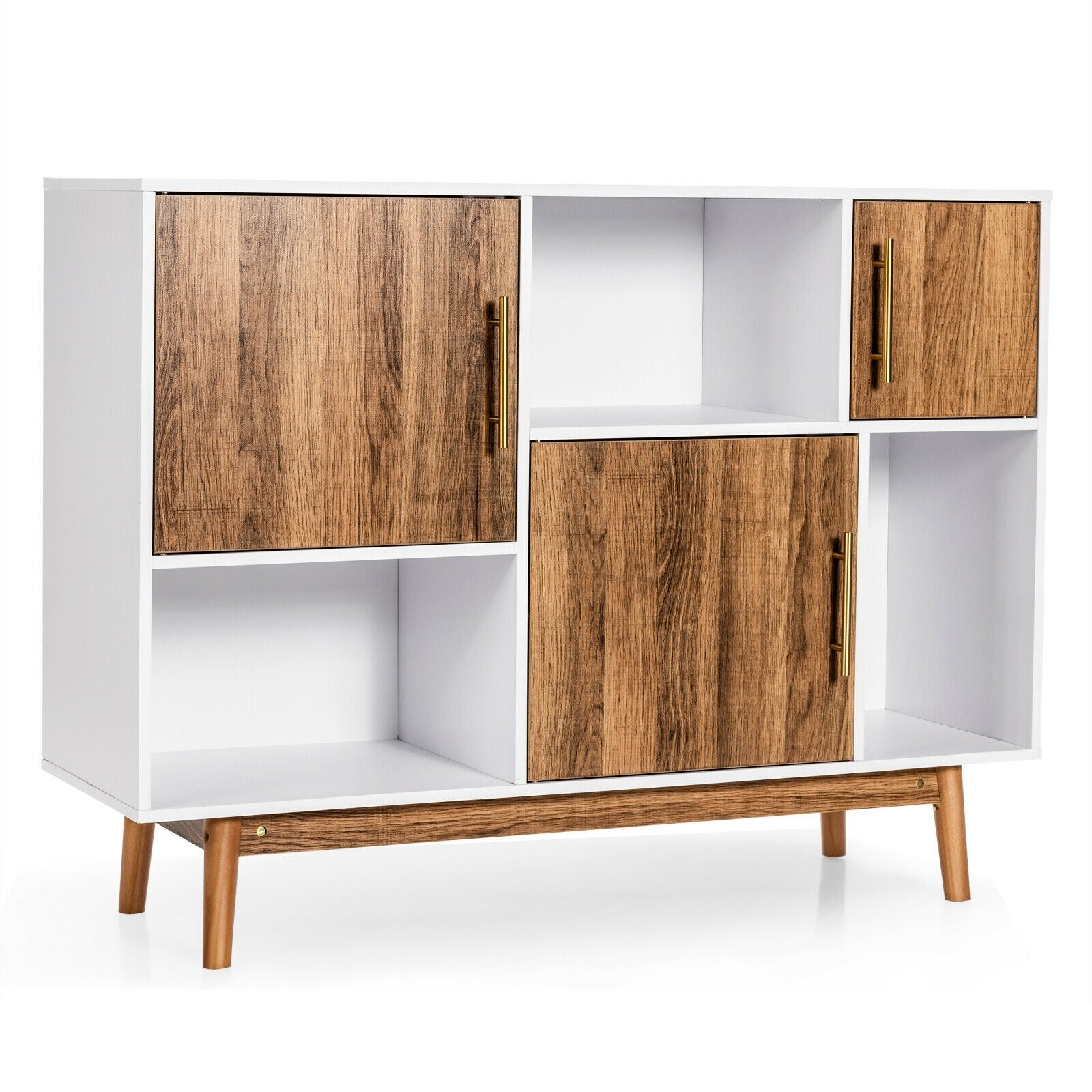 Sideboard Storage Cabinet W/Storage Compartments, Doors and Wood Legs