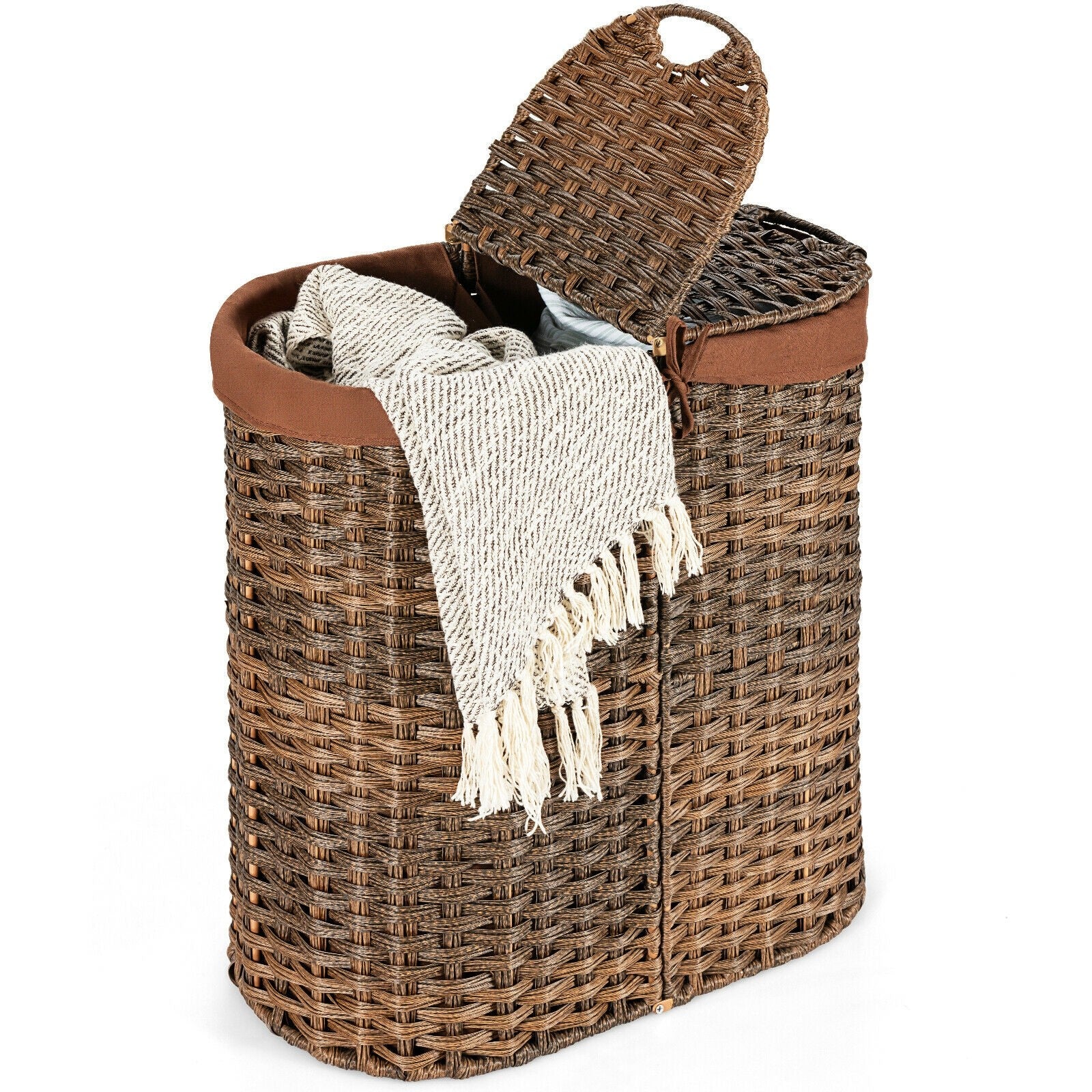 Hand-Woven Double Laundry Hamper with Lid