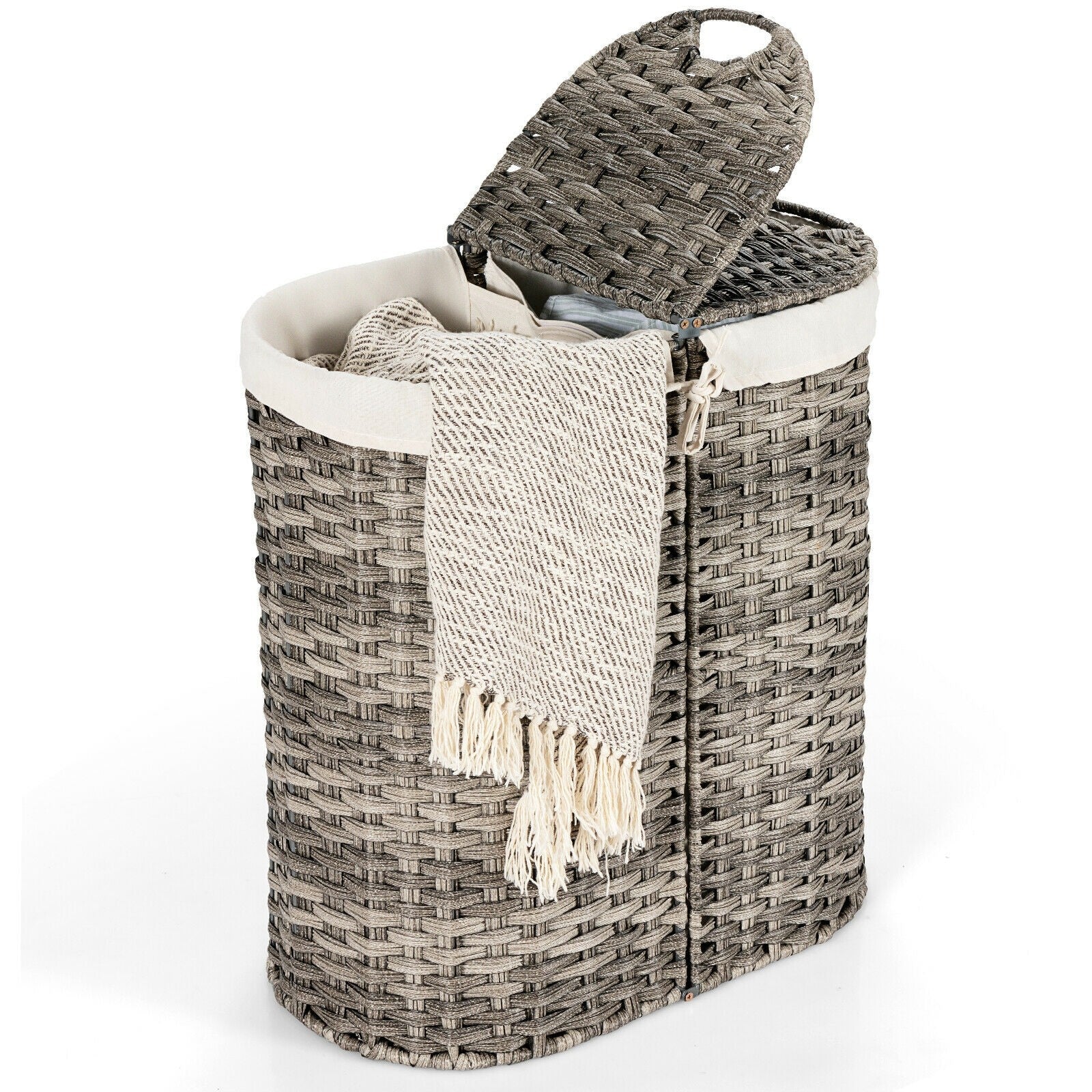Hand-Woven Double Laundry Hamper with Lid
