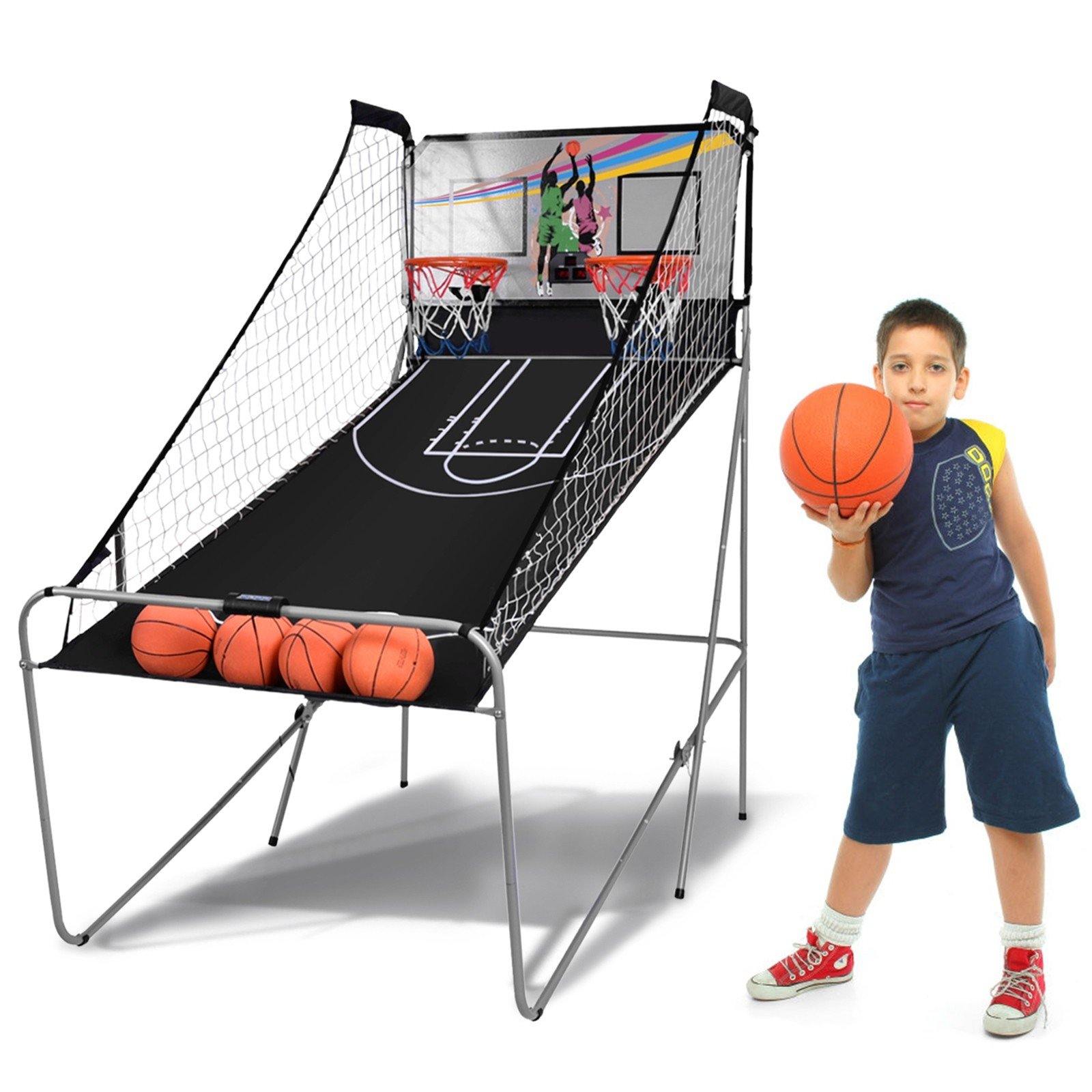 Foldable Basketball Arcade Game, 8 Game Options, Electronic Double Shot 2 Player w/ 4 Balls and LED Scoring System - Giantexus