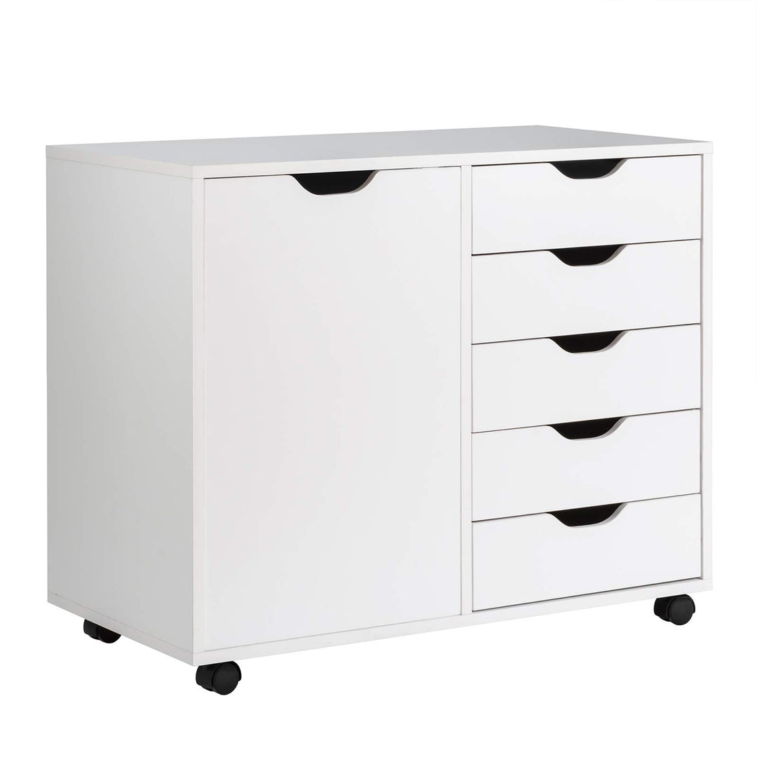 Giantex Drawers Cabinet Mobile Lateral Filing Organizer with 5 Drawers,1 Side Cabinet and Wheels Mobile Side Cabinet Chest