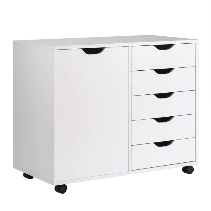 Giantex Drawers Cabinet Mobile Lateral Filing Organizer with 5 Drawers,1 Side Cabinet and Wheels Mobile Side Cabinet Chest