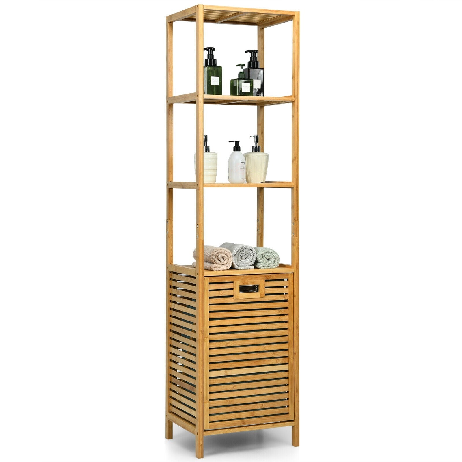 63" Tilt Out Laundry Hamper and 4-Tier Storage Shelves