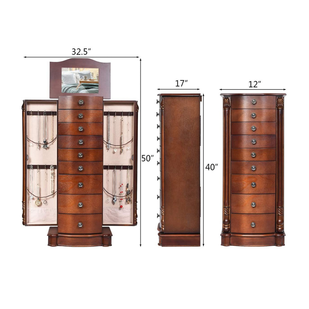 Large Jewelry Armoire Cabinet with 8 Drawers & 2 Swing Doors - Giantex