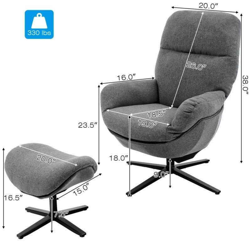 Swivel Lounge Chair w/Ottoman, Upholstered 360 Accent Lazy Recliner Armchair w/Rocking Footstool - Giantexus