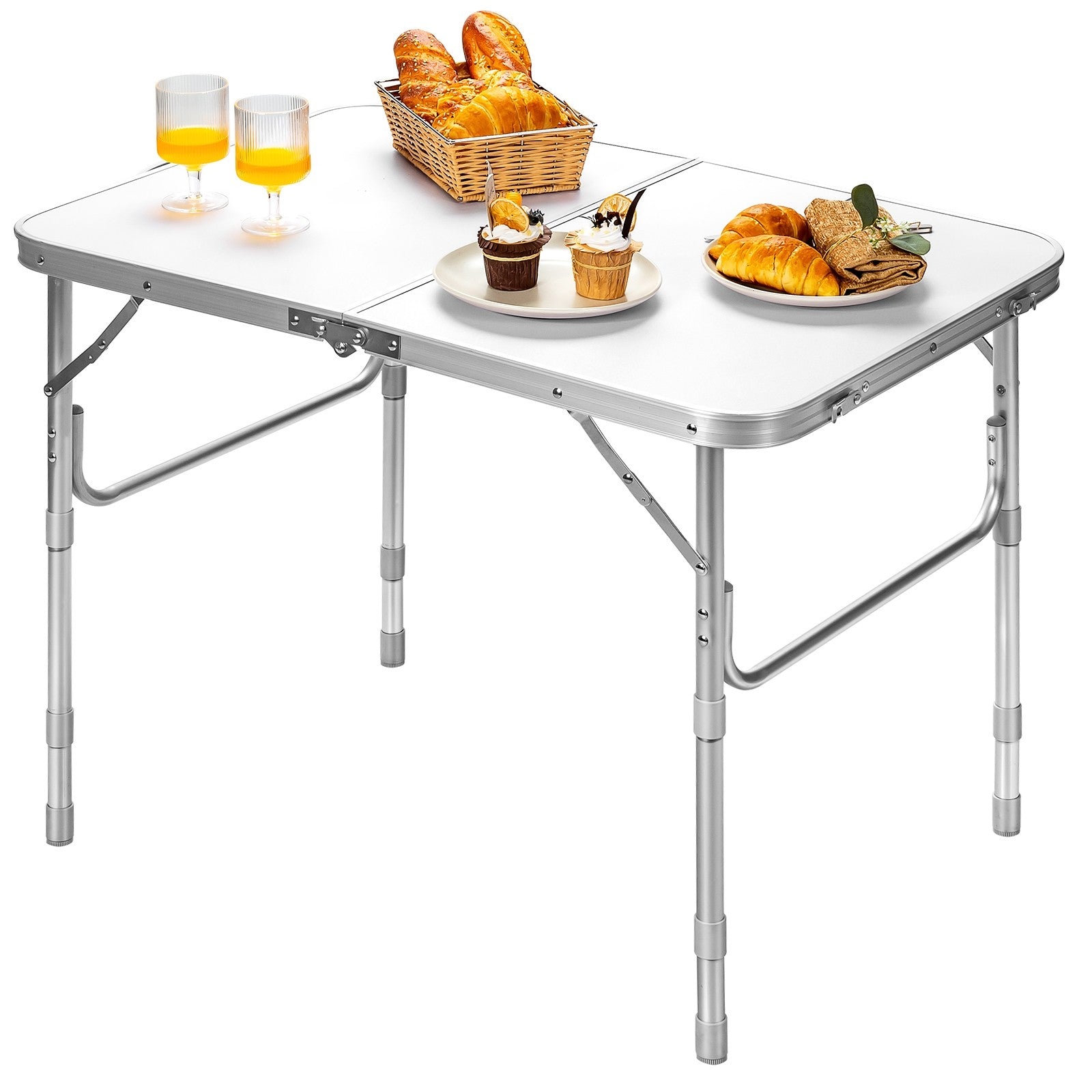Folding Table Portable Camping Table W/3 Adjustable Heights