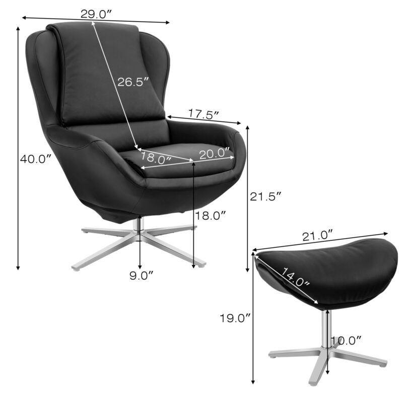 360 Swivel Leather Lounge Chair with Ottoman - Giantexus