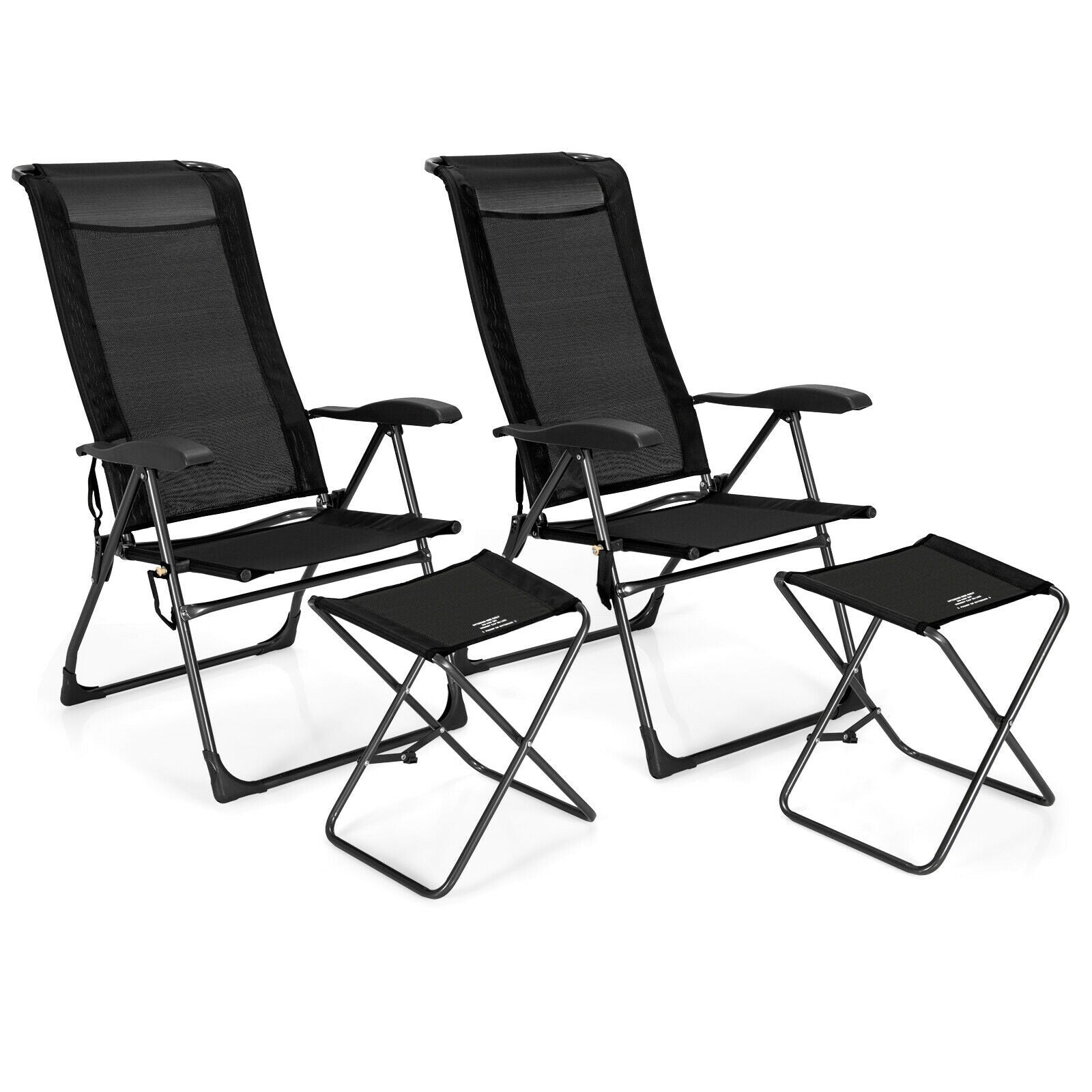 Giantex 2 Pcs Folding Patio Chairs, 2 PCS Footrest, Portable Sling Chairs (Black)