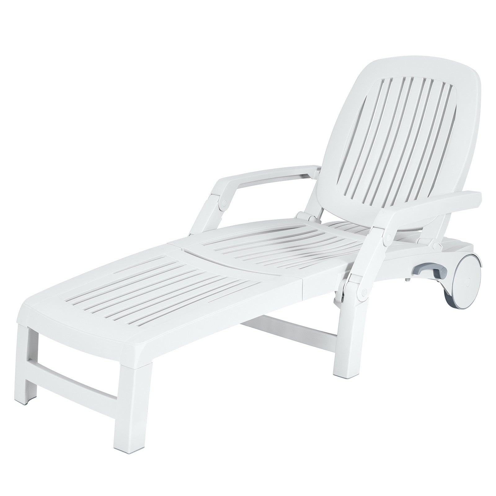 Chaise Lounge Outdoor,Foldable Sun Lounger with Wheels - Giantexus
