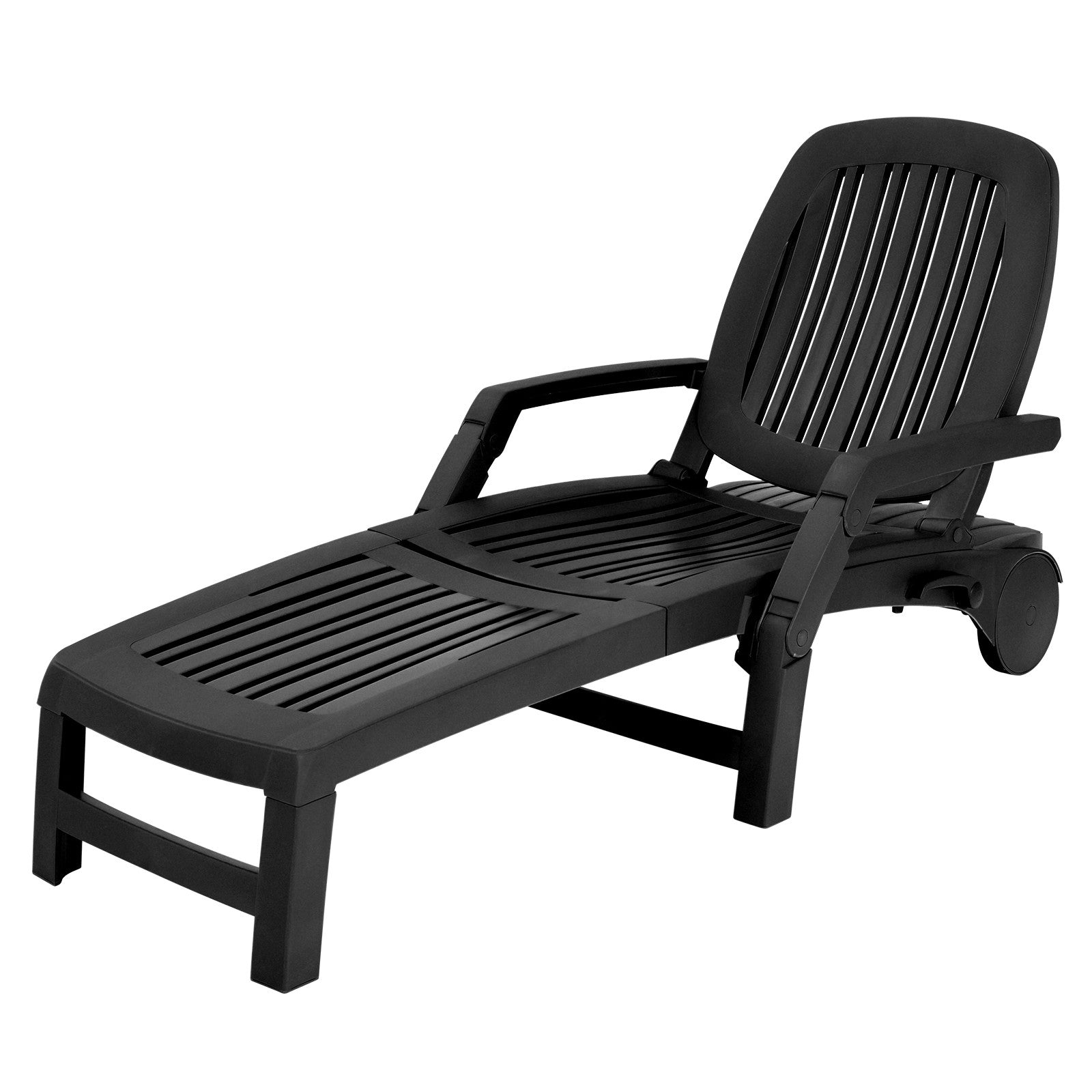 Chaise Lounge Outdoor,Foldable Sun Lounger with Wheels - Giantexus