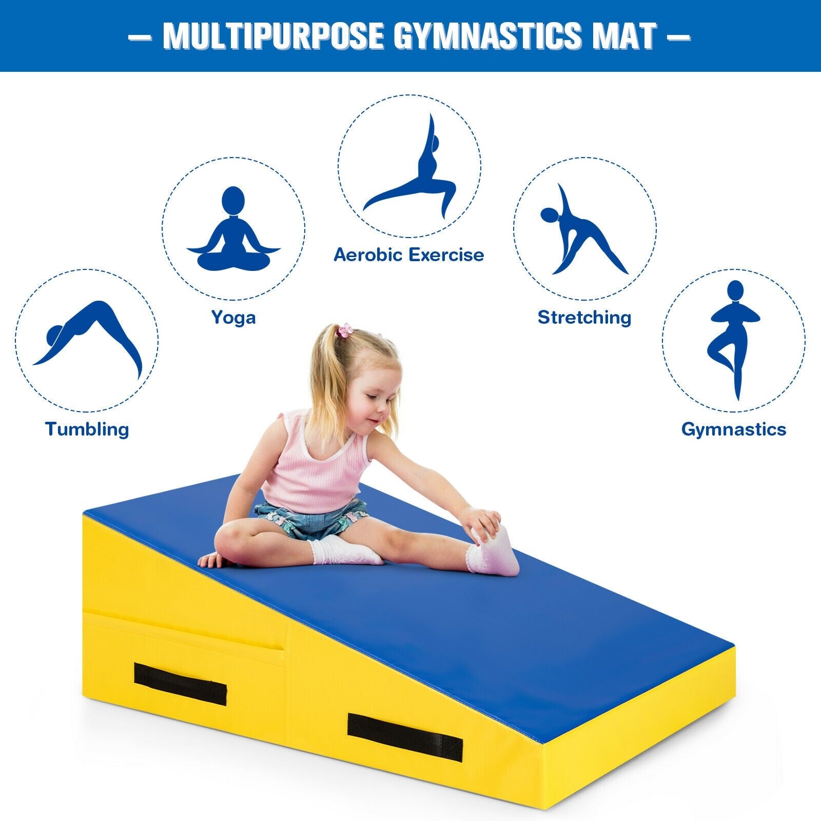 Incline Gymnastics Mat, w/Carrying Handles 37.5" X 23" X 14"