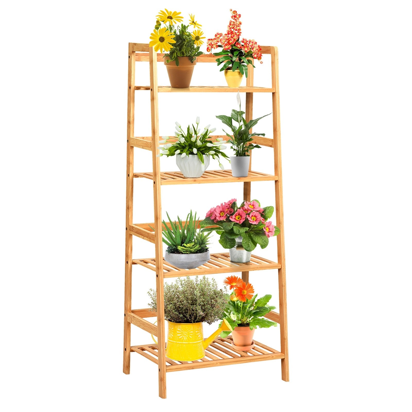 4-Tier Ladder Shelf Plant Stand, Bamboo Flower Pots Holder Display Rack - Giantexus