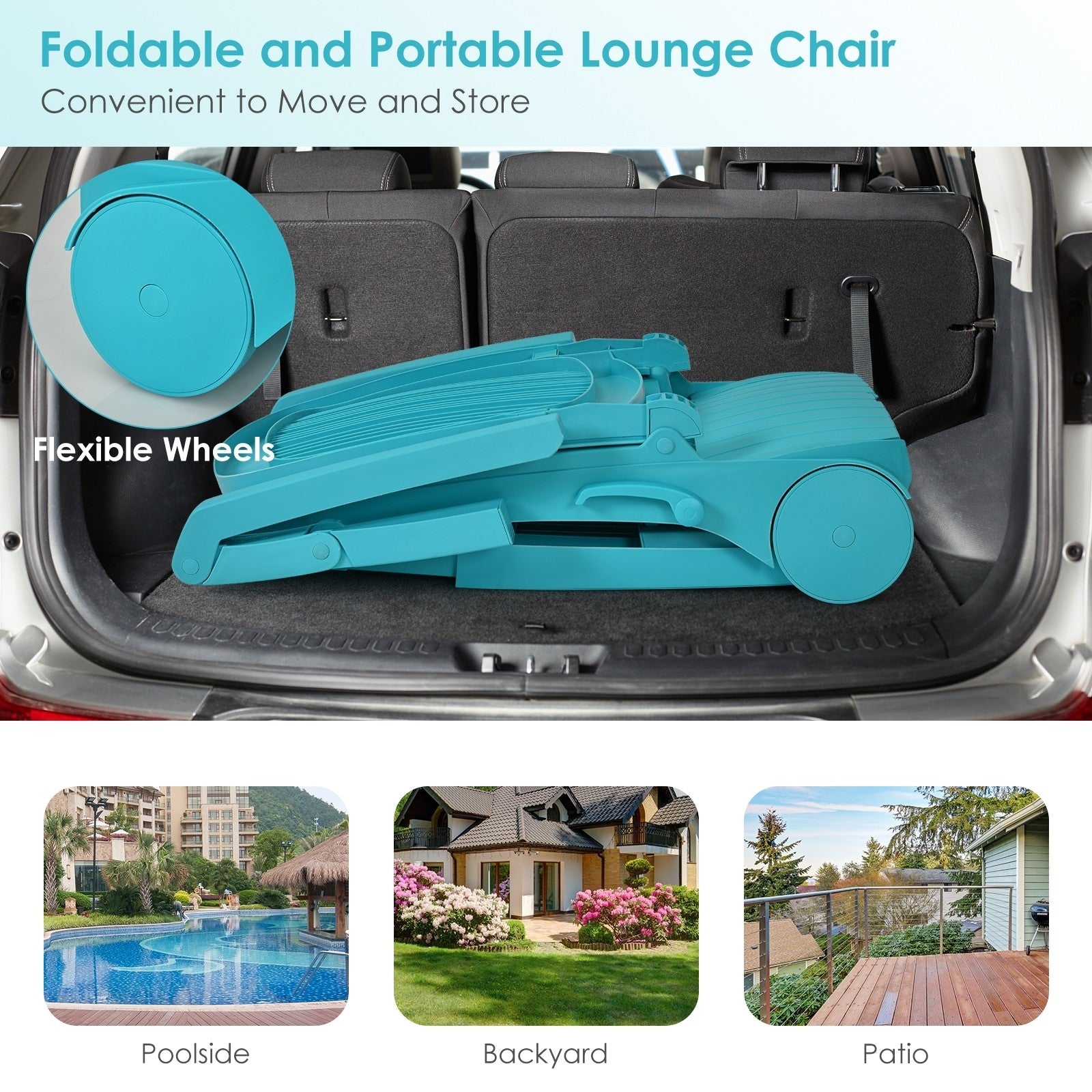Chaise Lounge Outdoor,Foldable Sun Lounger with Wheels - Giantexus