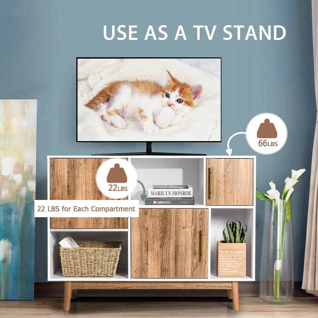 Sideboard Storage Cabinet W/Storage Compartments, Doors and Wood Legs