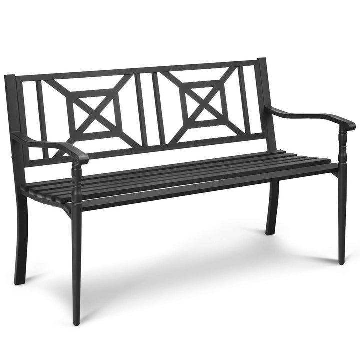 Giantex Elegant Loveseat w/Decorative Backrest & Ergonomic Armrest for Outdoor Garden, Backyard, Lawn, Porch, Path (Black)