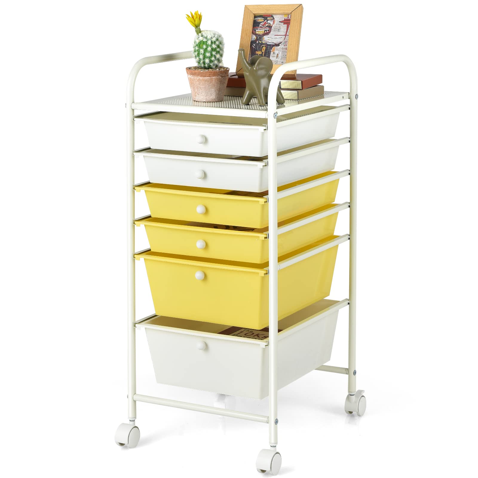  6 Storage Drawer Cart Rolling Organizer Cart, Yellow - Giantex