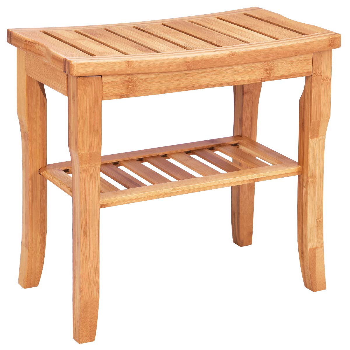 Bamboo Shower Bench Seat with Storage Shelf - Giantexus