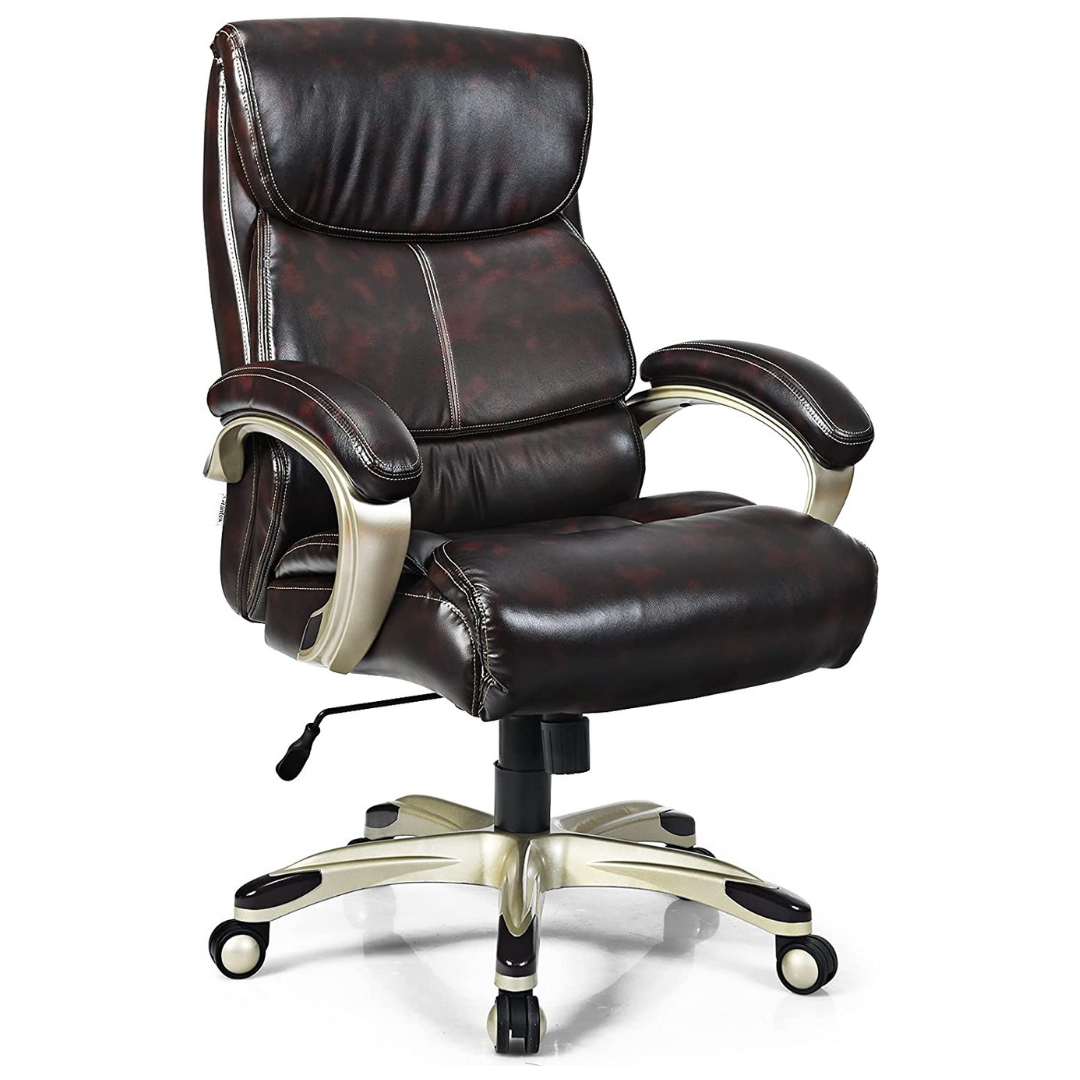 Giantex Big and Tall 400 LBS High Back Leather Office Chair, w/ Padded Armrest (Brown)