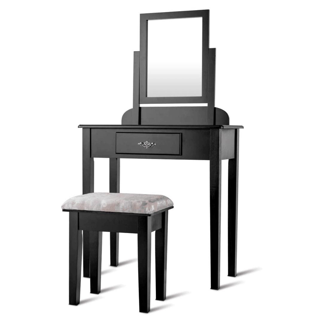 Vanity Dressing Table Stool Set Vanity Tables with Drawers, Black??1 Drawer????o? - Giantexus