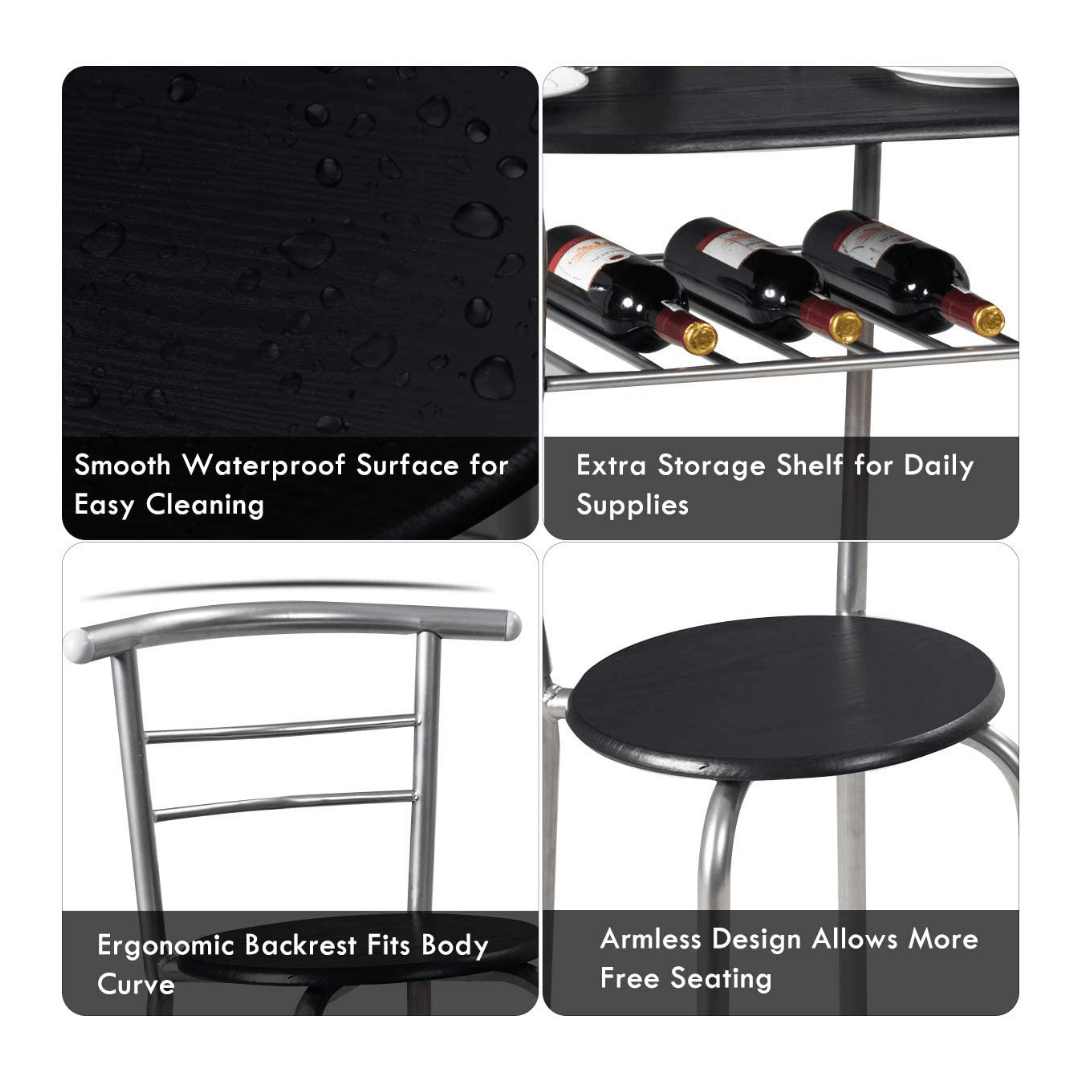 3 Piece Dining Set Compact 2 Chairs and Table - Giantexus