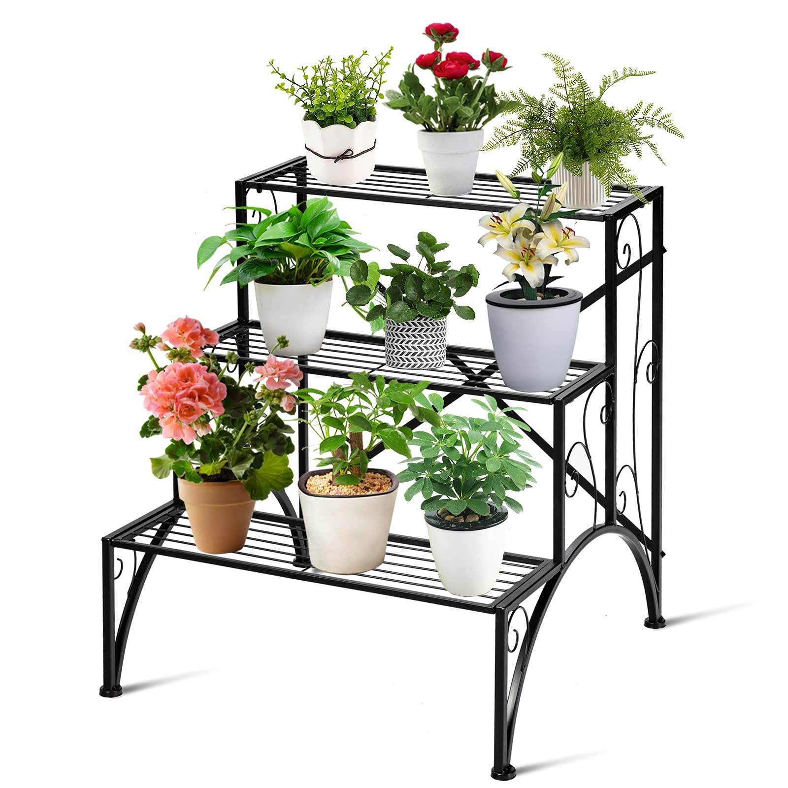 Giantex 3 Tiers Metal Plant Stand, Ladder Plant Display Rack Large Flower Pots Holder