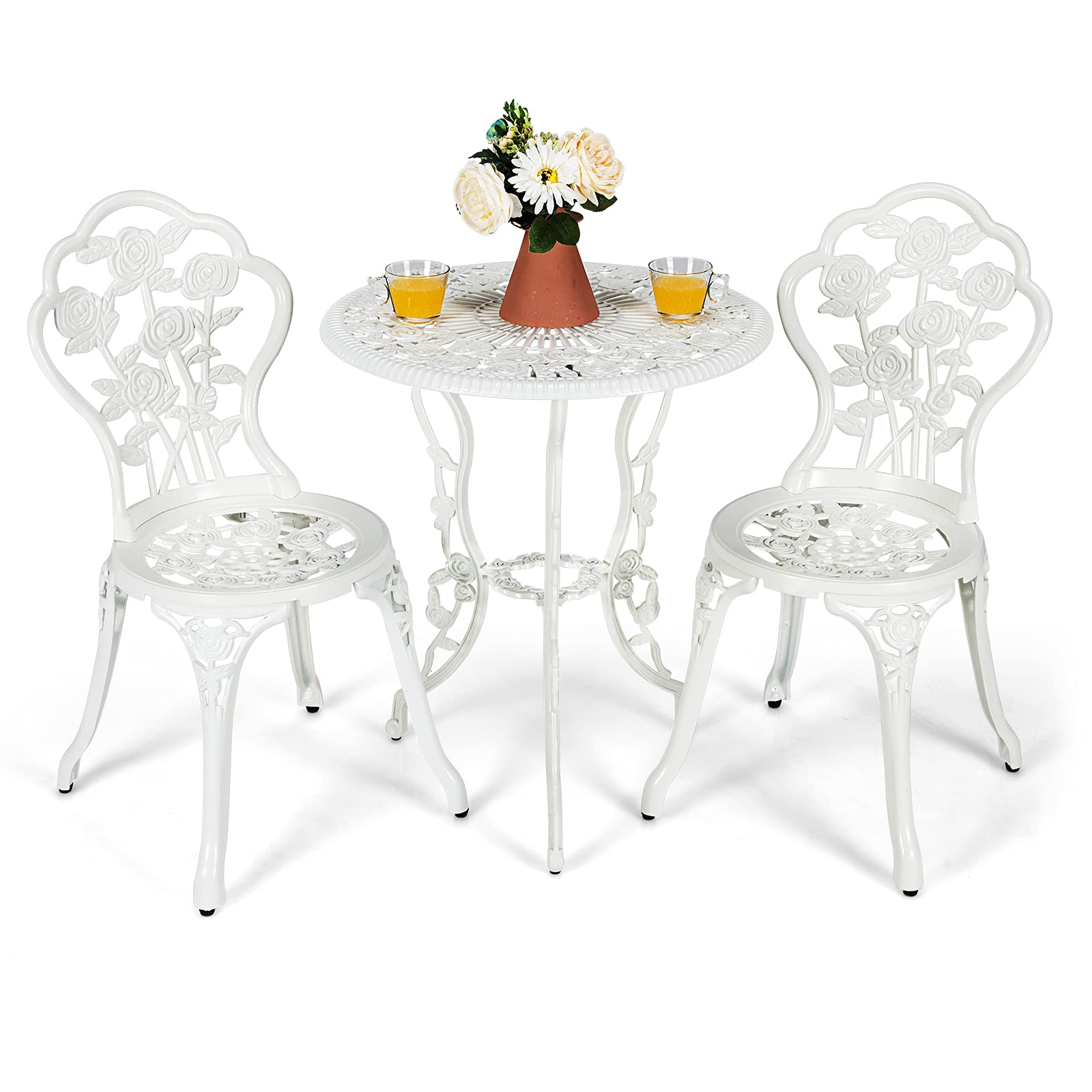 Giantex 3 Piece Bistro Set, Cast Aluminum Porch Furniture, Outdoor Patio Dining Table and Chairs with Umbrella Hole