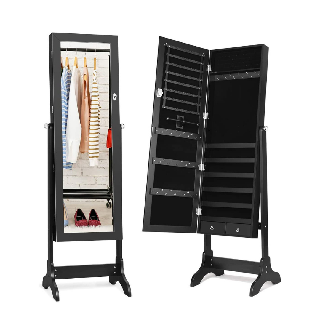 Lockable Standing Jewelry Armoire with Full Length Mirror - Giantex