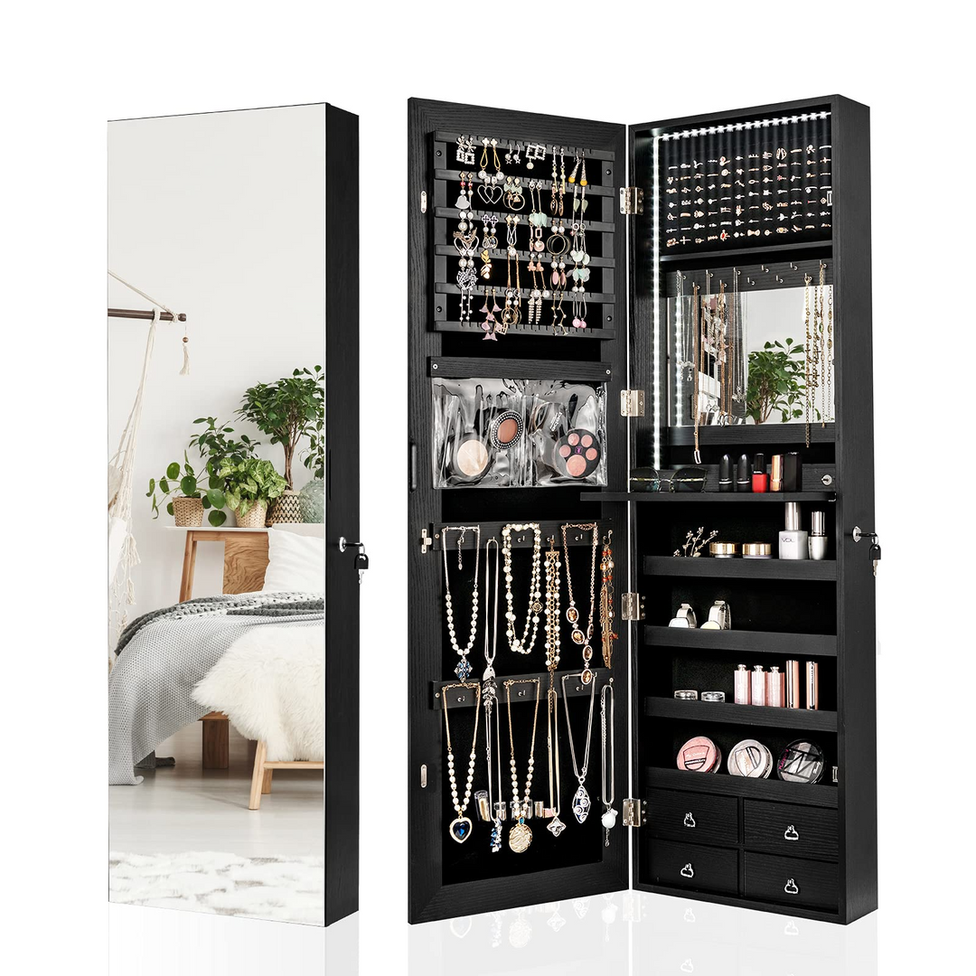 CHARMAID LED Strip Jewelry Armoire with 47.2" H Full Length Mirror - Giantex