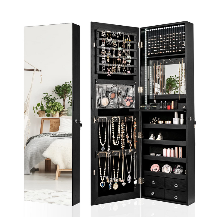 CHARMAID LED Strip Jewelry Armoire with 47.2" H Full Length Mirror - Giantex