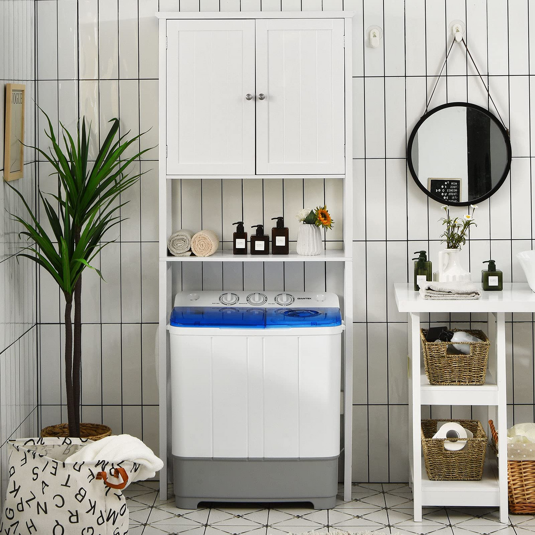 Giantex Over The Toilet Storage Cabinet W/ 2-Door Cabinet, Open Shelf, 3-Positon Adjustable Shelf