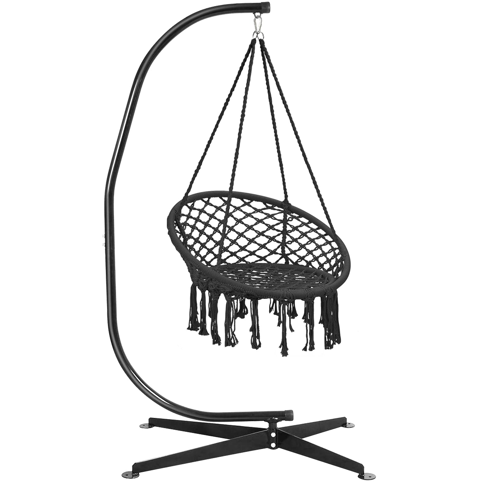 Giantex Hammock Chair with Stand, Solid Steel Heavy Duty C Stand with Macrame Hanging Chair