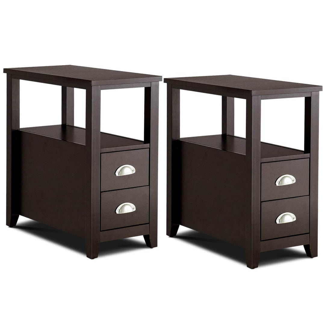 Giantex End Table Wooden W/ 2 Drawers and Shelf Space-Saving Rectangular Bedside Table