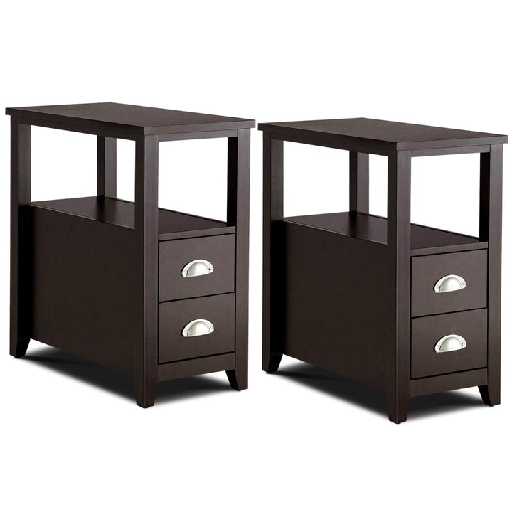 Giantex End Table Wooden W/ 2 Drawers and Shelf Space-Saving Rectangular Bedside Table