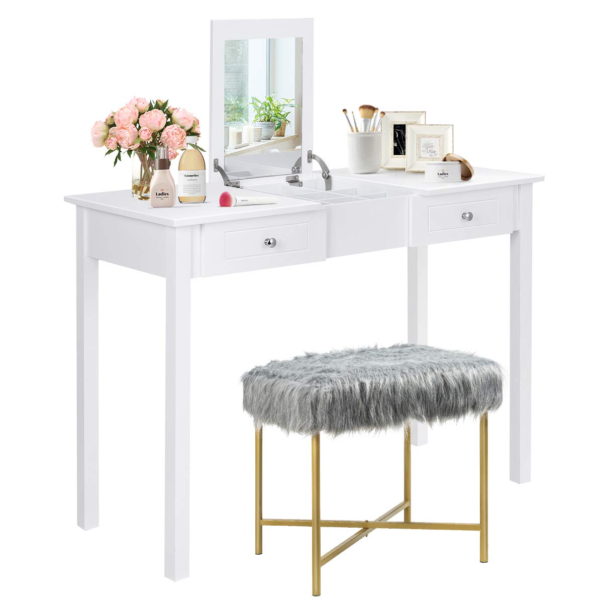CHARMAID Vanity Set with Flip Top Mirror