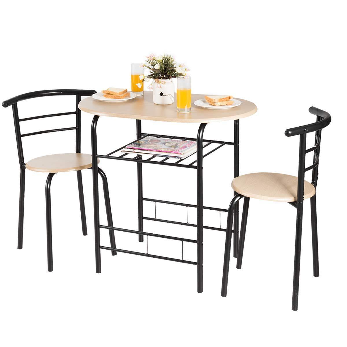 3 Piece Dining Set Compact 2 Chairs and Table - Giantexus