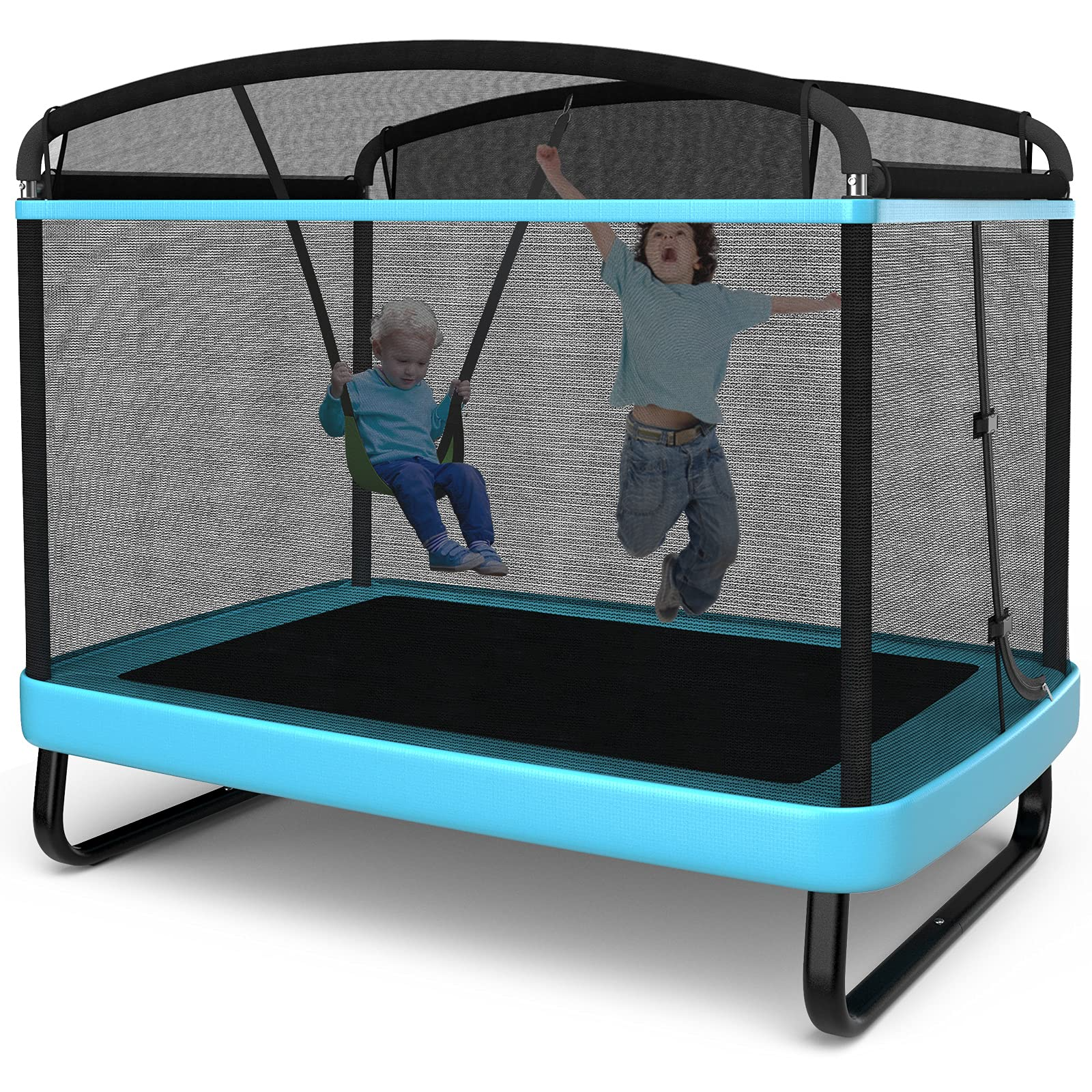 Giantex 6 Ft Kids Trampoline with Swing, Baby Toddler Rectangle Trampoline, Max Load 220lbs (Blue/Orange) - Giantexus